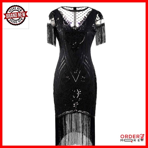 chinese dress ladies Zapaka Women Gatsby Dress Sequins Red V-Neck Spaghetti Straps Bodycon Long 1920s Dress, Dark Red / XL main image 0